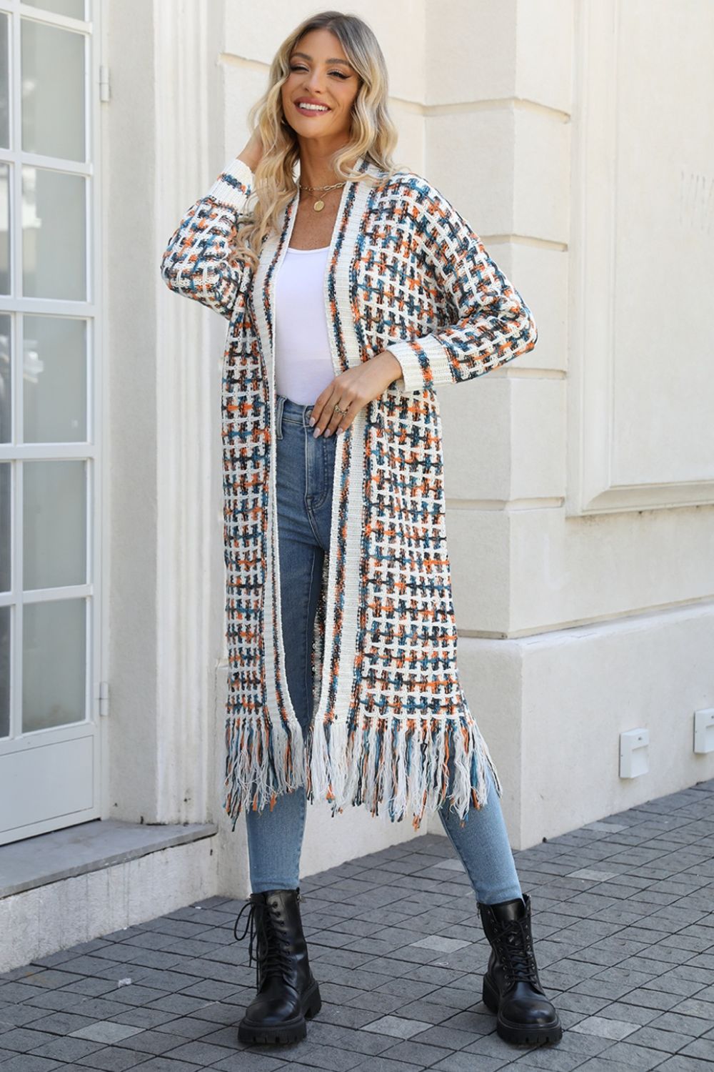 Multicolored Fringe Hem Cardigan