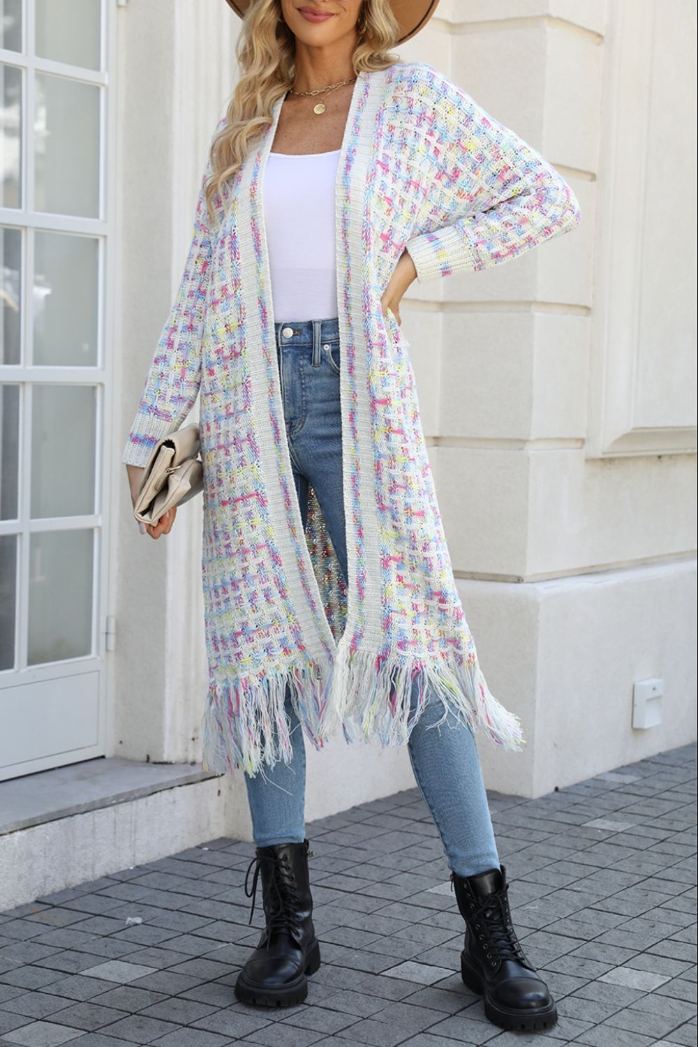 Multicolored Fringe Hem Cardigan