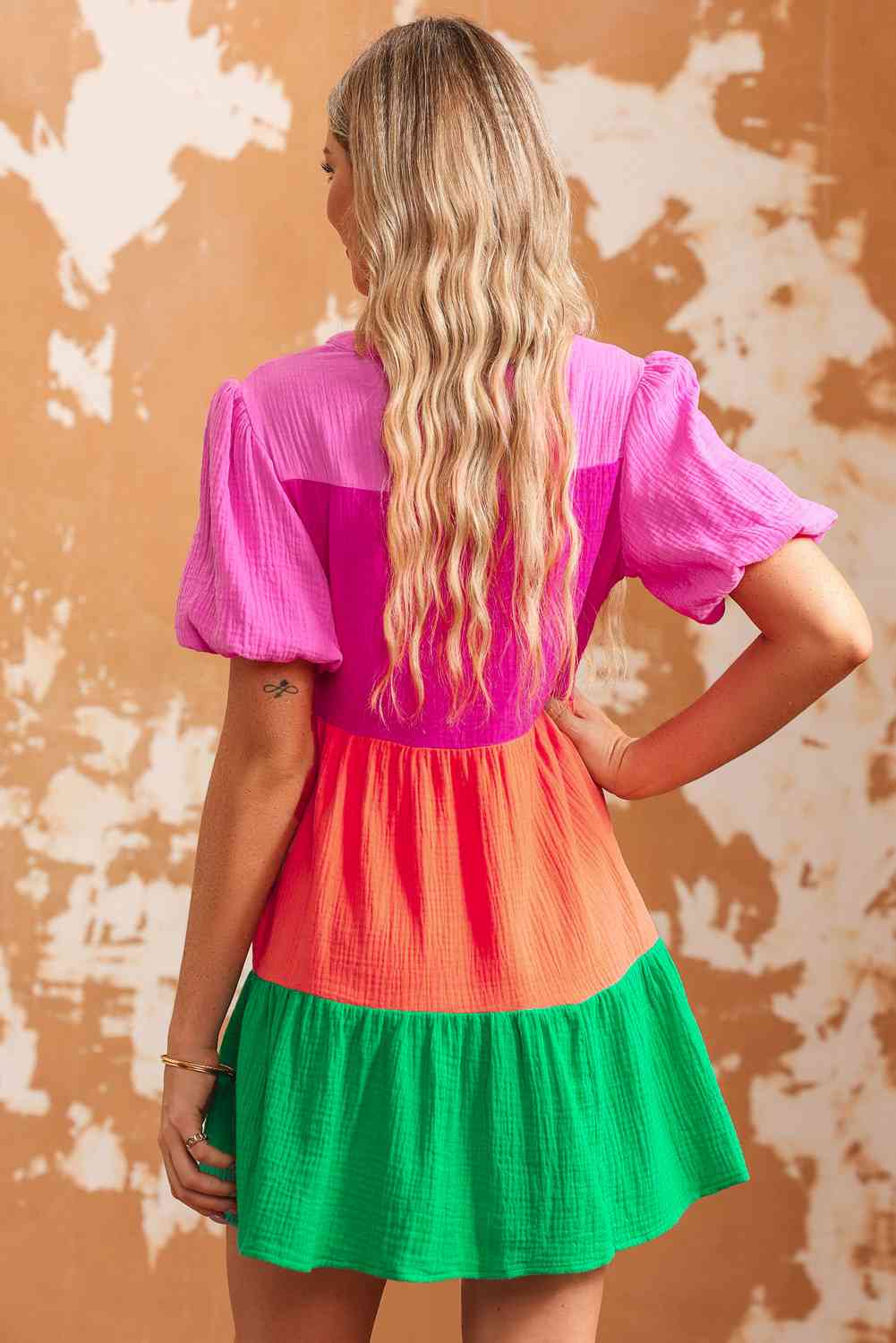 Color Block Buttoned Dress