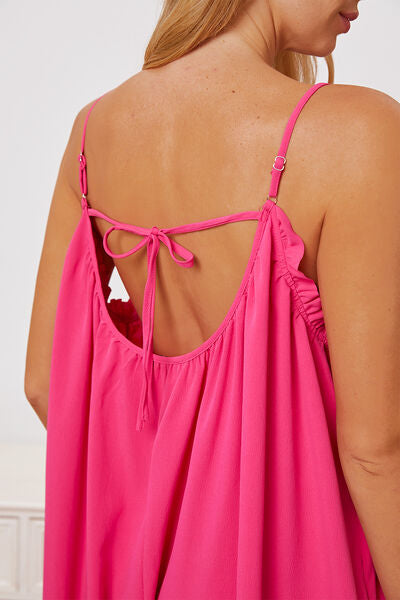 Full Size Ruffle Trim Cami Jumpsuit with Pockets