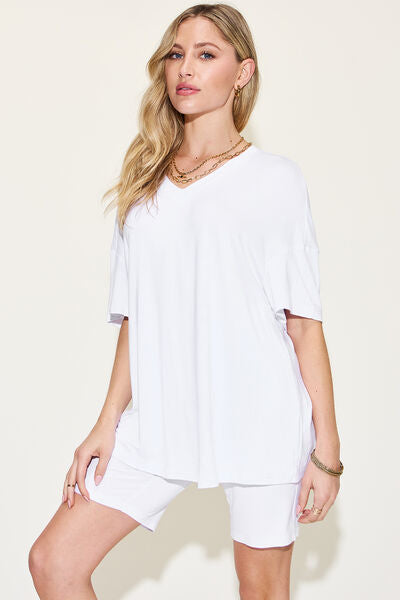 Full Size V-Neck Short Sleeve T-Shirt and Shorts Set