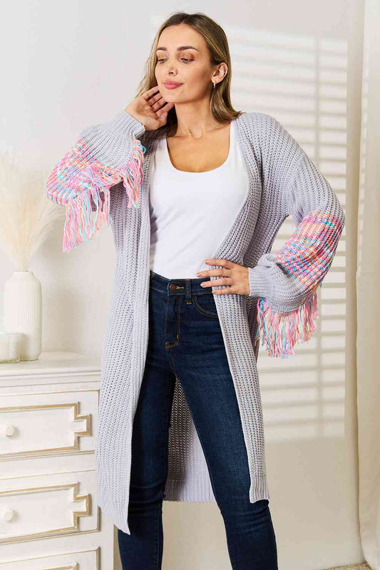 Woven Right Fringe Sleeve Cardigan