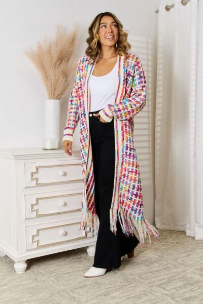 Multicolored Fringe Hem Cardigan