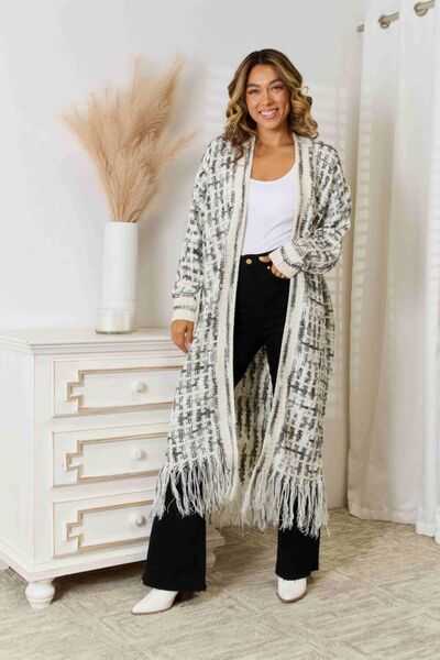 Multicolored Fringe Hem Cardigan