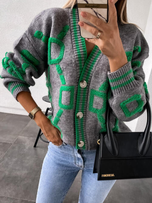 Geometric Button Down Cardigan