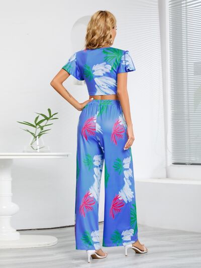 Printed Top and Tied Pants Set