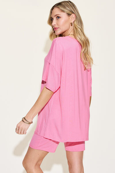 Full Size V-Neck Short Sleeve T-Shirt and Shorts Set