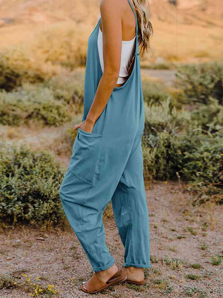 Full Size V-Neck Sleeveless Jumpsuit with Pockets