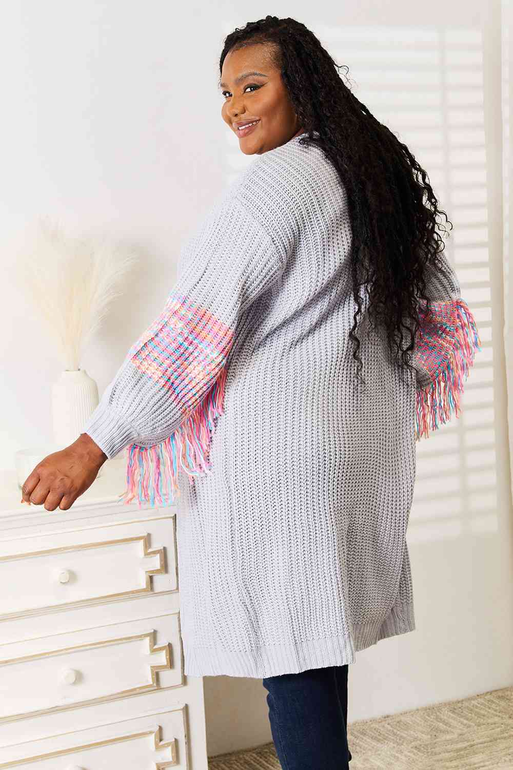 Woven Right Fringe Sleeve Cardigan
