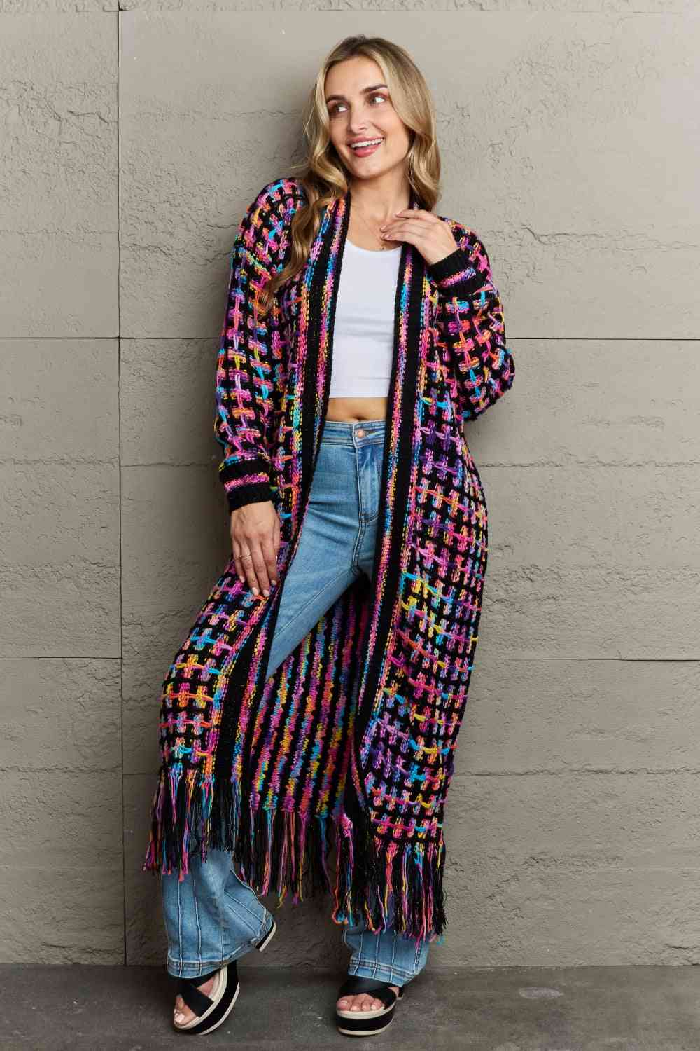 Multicolored Fringe Hem Cardigan