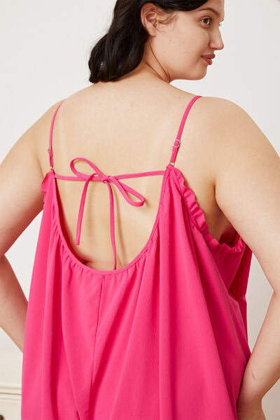 Full Size Ruffle Trim Cami Jumpsuit with Pockets