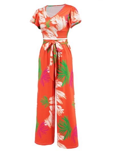 Printed Top and Tied Pants Set