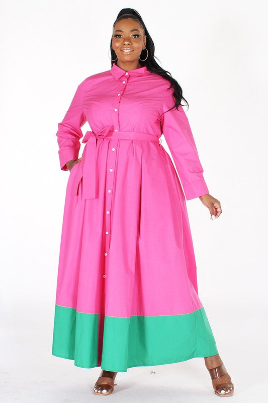 PRE-ORDER - Pink & Green Two Tone Maxi Dress