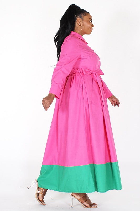 PRE-ORDER - Pink & Green Two Tone Maxi Dress