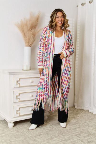 Multicolored Fringe Hem Cardigan