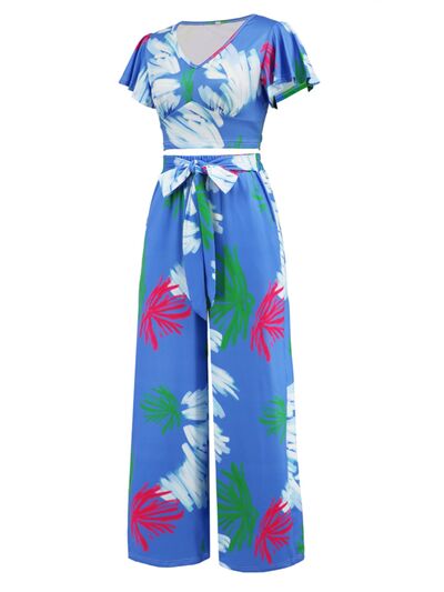 Printed Top and Tied Pants Set