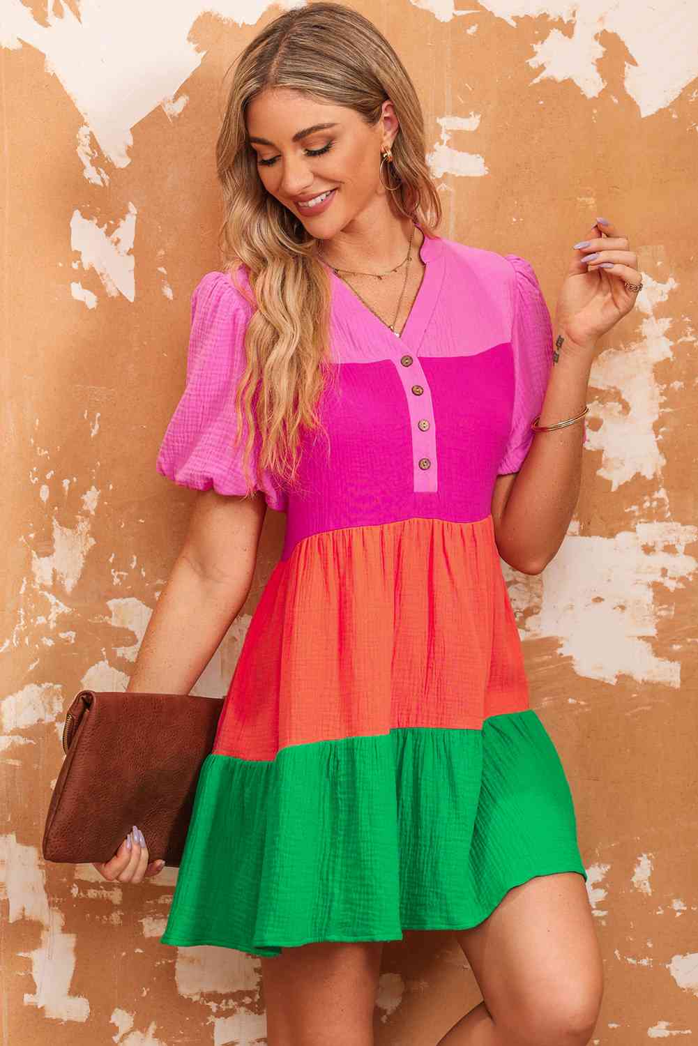 Color Block Buttoned Dress