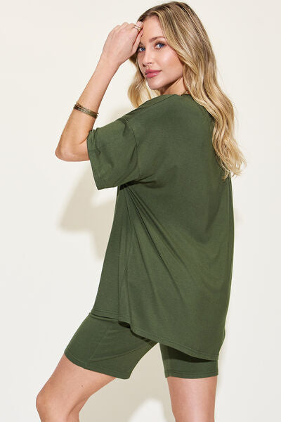 Full Size V-Neck Short Sleeve T-Shirt and Shorts Set