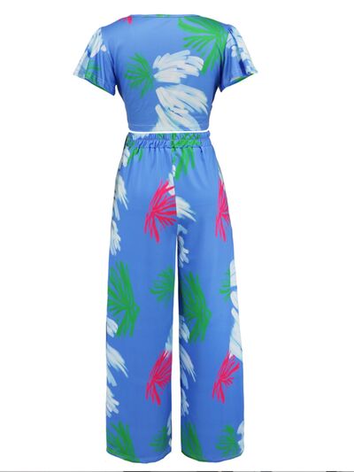 Printed Top and Tied Pants Set