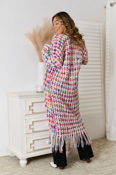 Multicolored Fringe Hem Cardigan