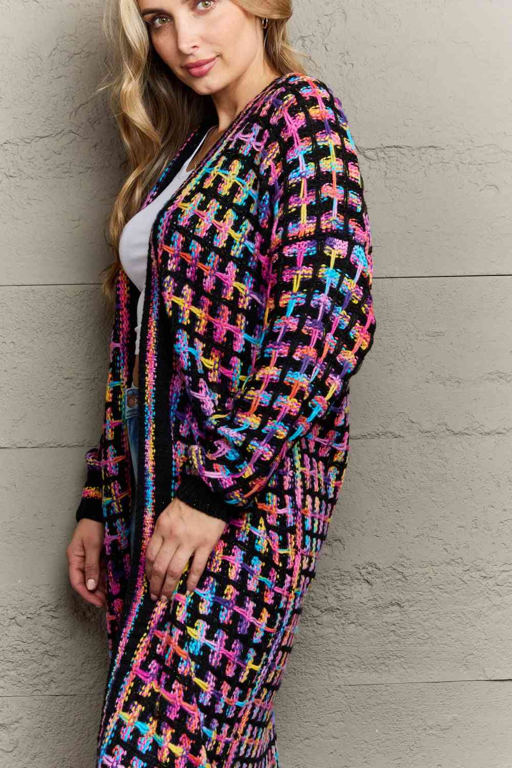 Multicolored Fringe Hem Cardigan