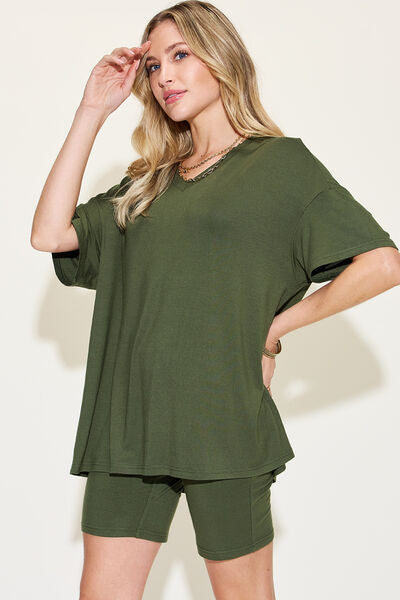 Full Size V-Neck Short Sleeve T-Shirt and Shorts Set