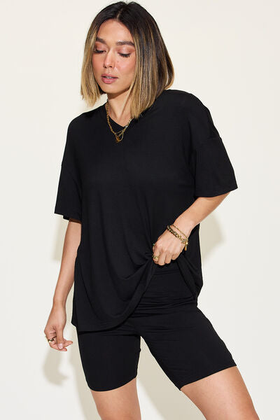 Full Size V-Neck Short Sleeve T-Shirt and Shorts Set