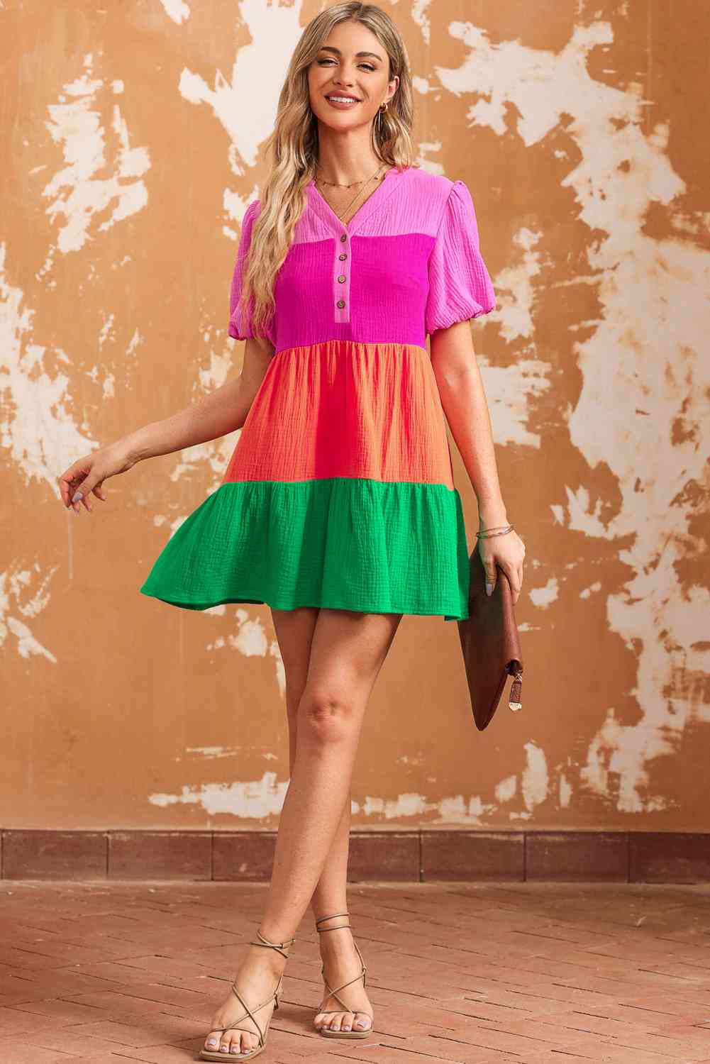 Color Block Buttoned Dress