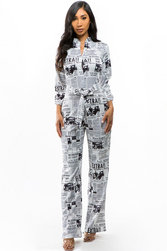 NEWS PRINT SEXY JUMPSUIT