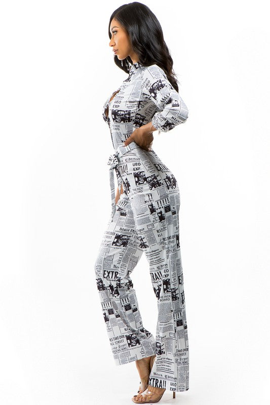 NEWS PRINT SEXY JUMPSUIT