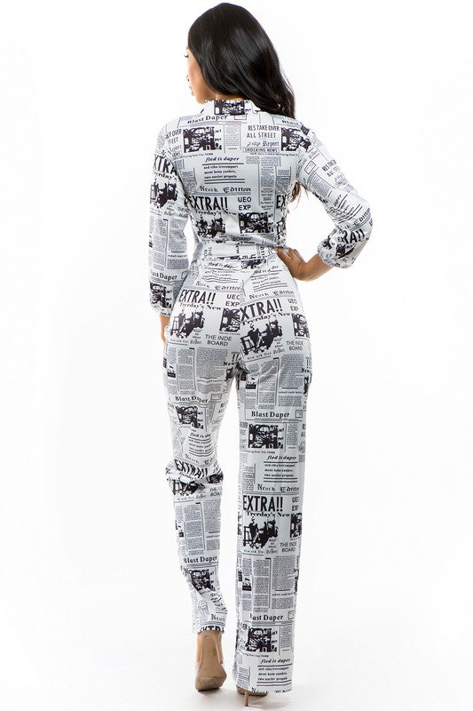 NEWS PRINT SEXY JUMPSUIT