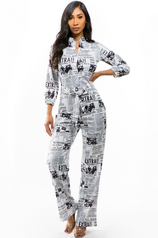 NEWS PRINT SEXY JUMPSUIT