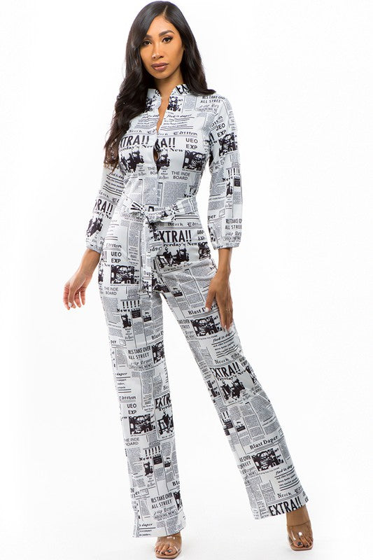 NEWS PRINT SEXY JUMPSUIT