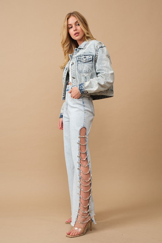 Blingy Side Cut Out Jewel Stretch Jeans