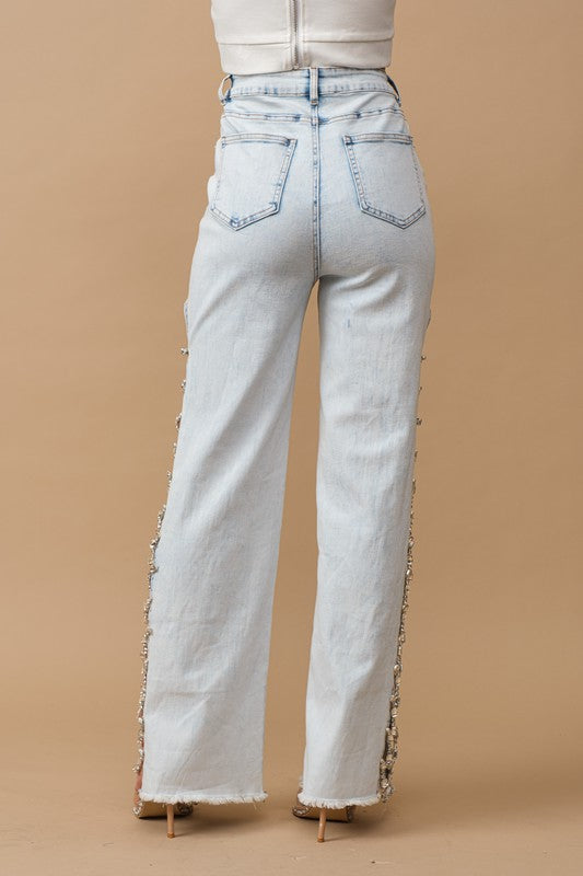 Blingy Side Cut Out Jewel Stretch Jeans