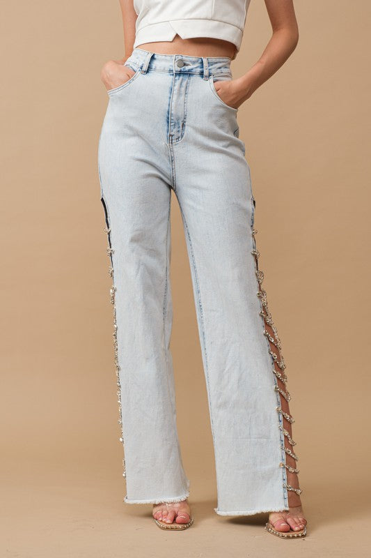 Blingy Side Cut Out Jewel Stretch Jeans