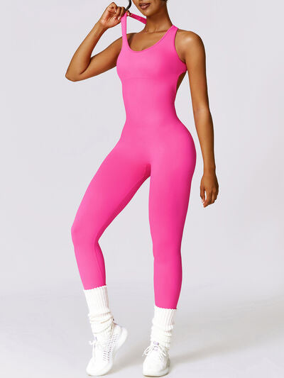 Pink Cutout Racerback Active Jumpsuit