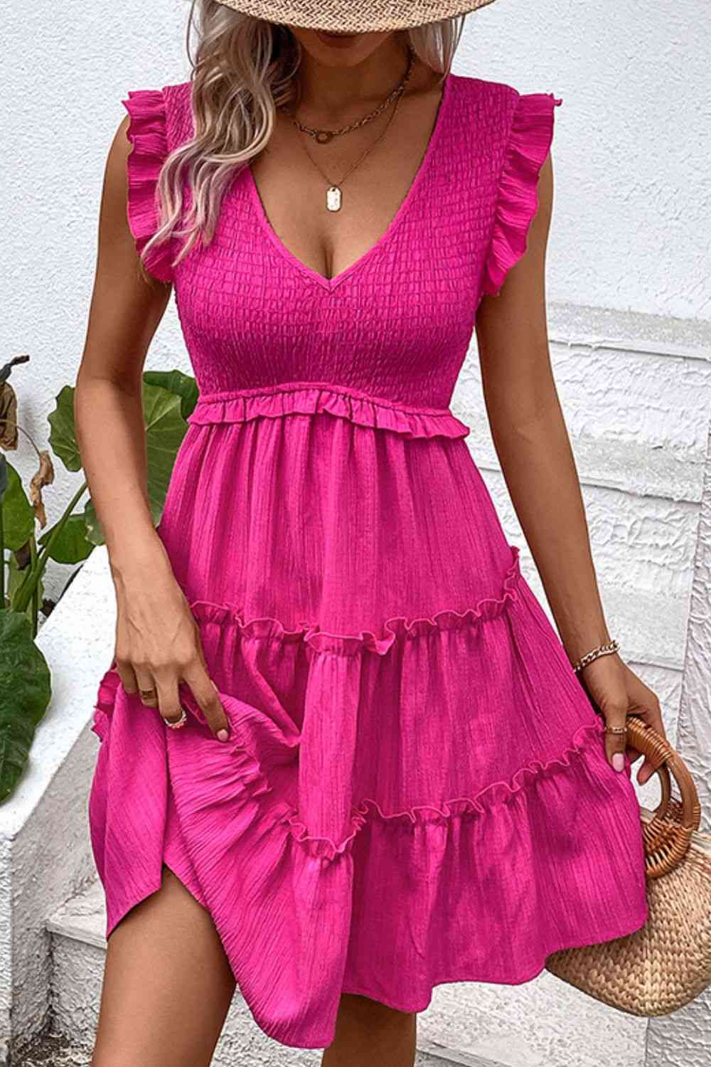 Fuschia Deep V Dress