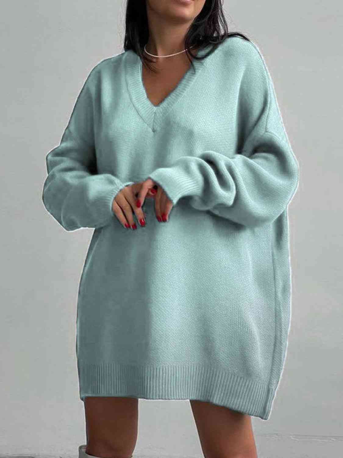 V-Neck One Size Sweater Dress