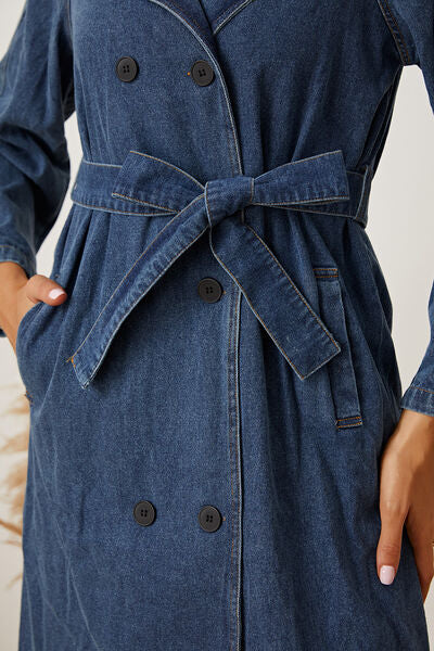 Double-Breasted Belted Denim Jacket