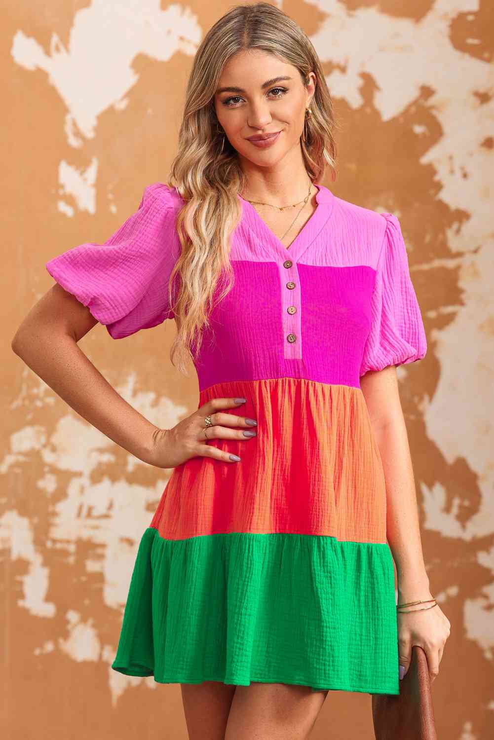 Color Block Buttoned Dress