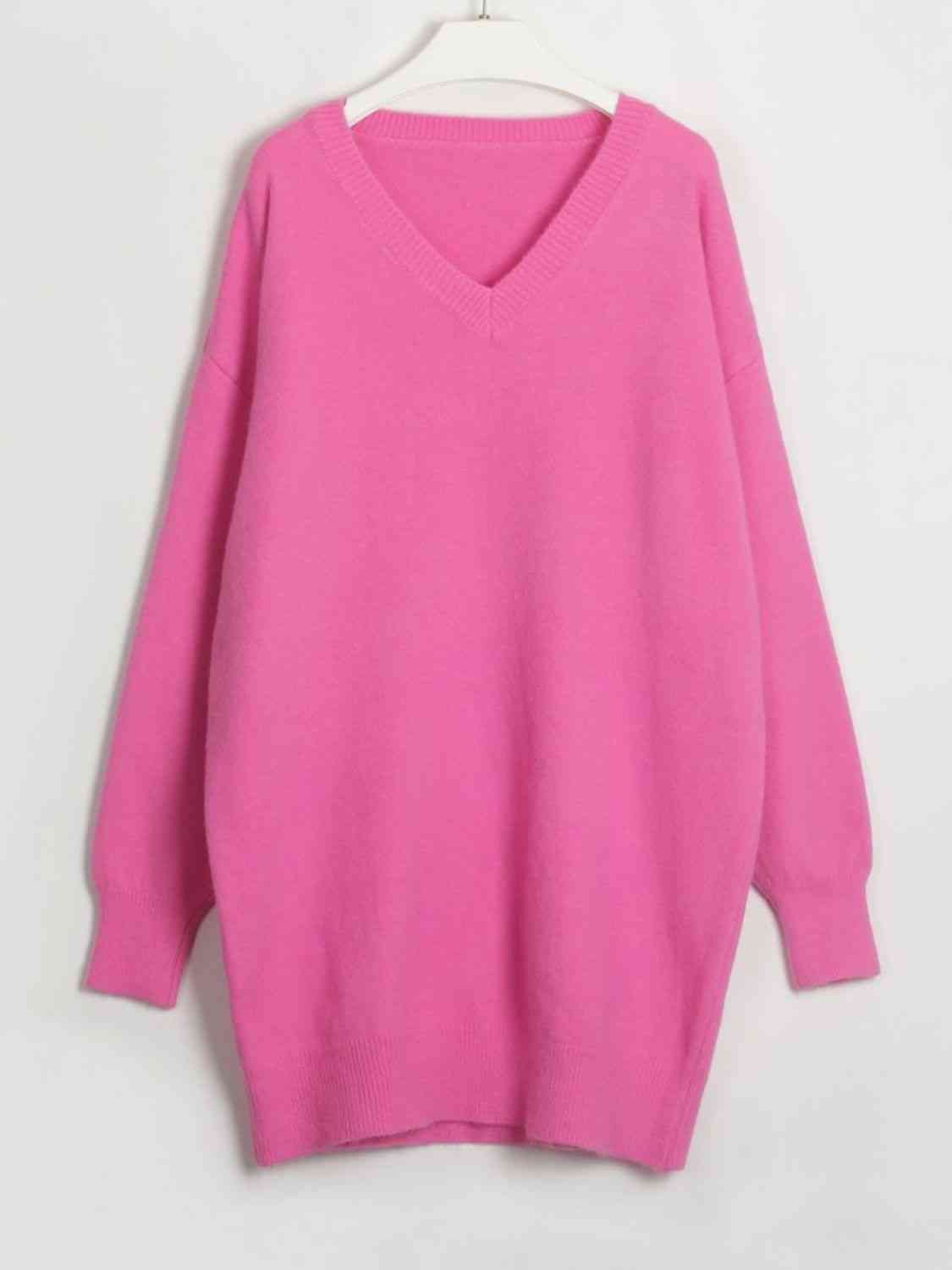 V-Neck One Size Sweater Dress