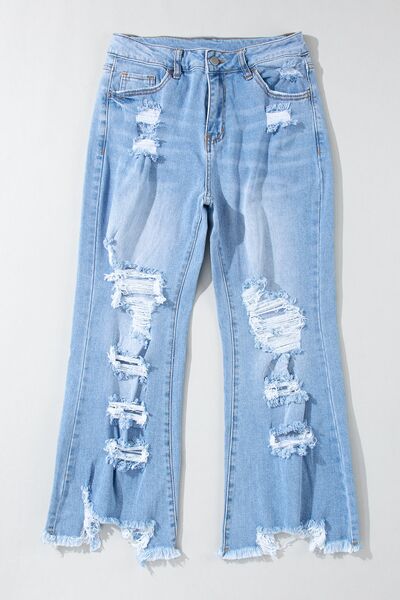 Distressed Jeans with Pockets and Frailed Hem