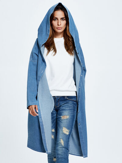 Button Up Hooded Denim Top