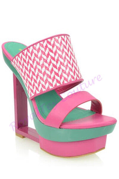 Pink and Green Platform Sandals
