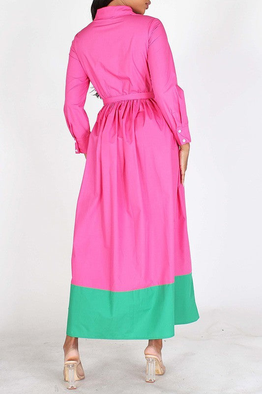 PRE-ORDER - Pink & Green Two Tone Maxi Dress