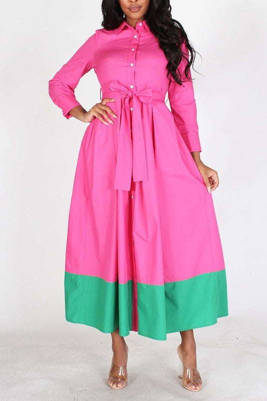 PRE-ORDER - Pink & Green Two Tone Maxi Dress