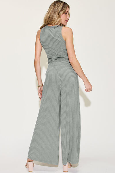 Full Size Ribbed Tank and Wide Leg Pants Set